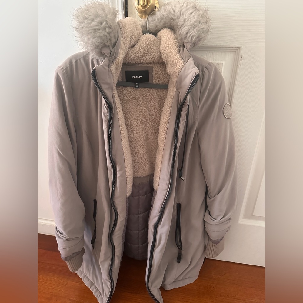 DKNY Cream Faux Fur Lined Jacket
